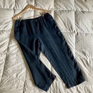 J. Jill Love Linen Wide Leg Crop Pants Casual Pull On Women's Small Navy Blue